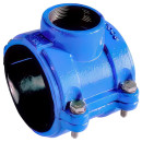 Хомут чавунний врізний з ВР для ПЕ, ПВХ труб