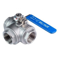 Кран нержавіючий різьбовий триходовий Ру 40 Ду 32  тип L/T