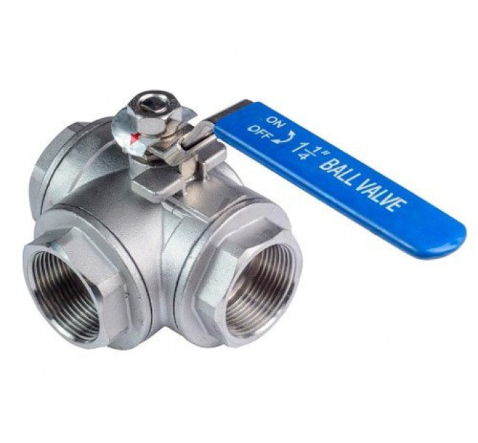 Кран нержавіючий різьбовий триходовий Ру 40 Ду 20  тип L/T