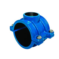 Хомут чавунний врізний з ВР для ПЕ, ПВХ труб Ду 110/25