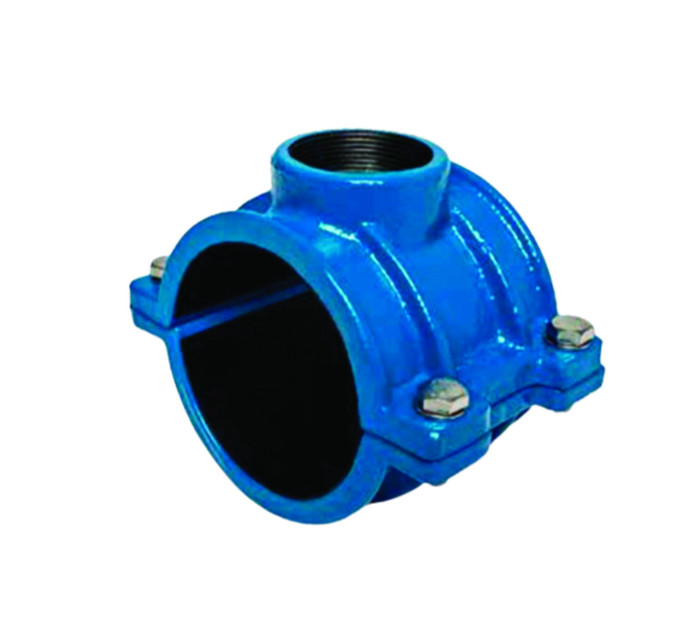 Хомут чавунний врізний з ВР для ПЕ, ПВХ труб Ду 315/50