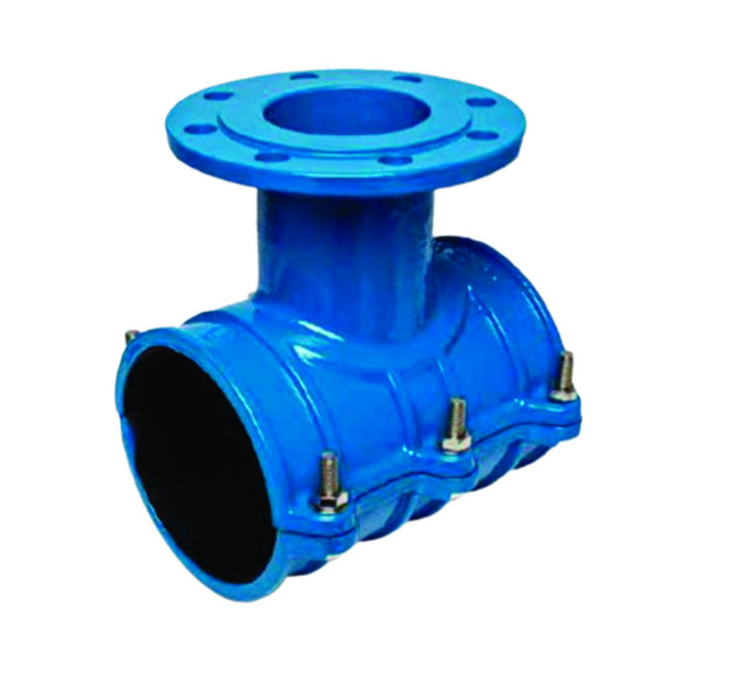 Хомут чавунний врізний фланцевий для ПЕ, ПВХ труб Ду225х50